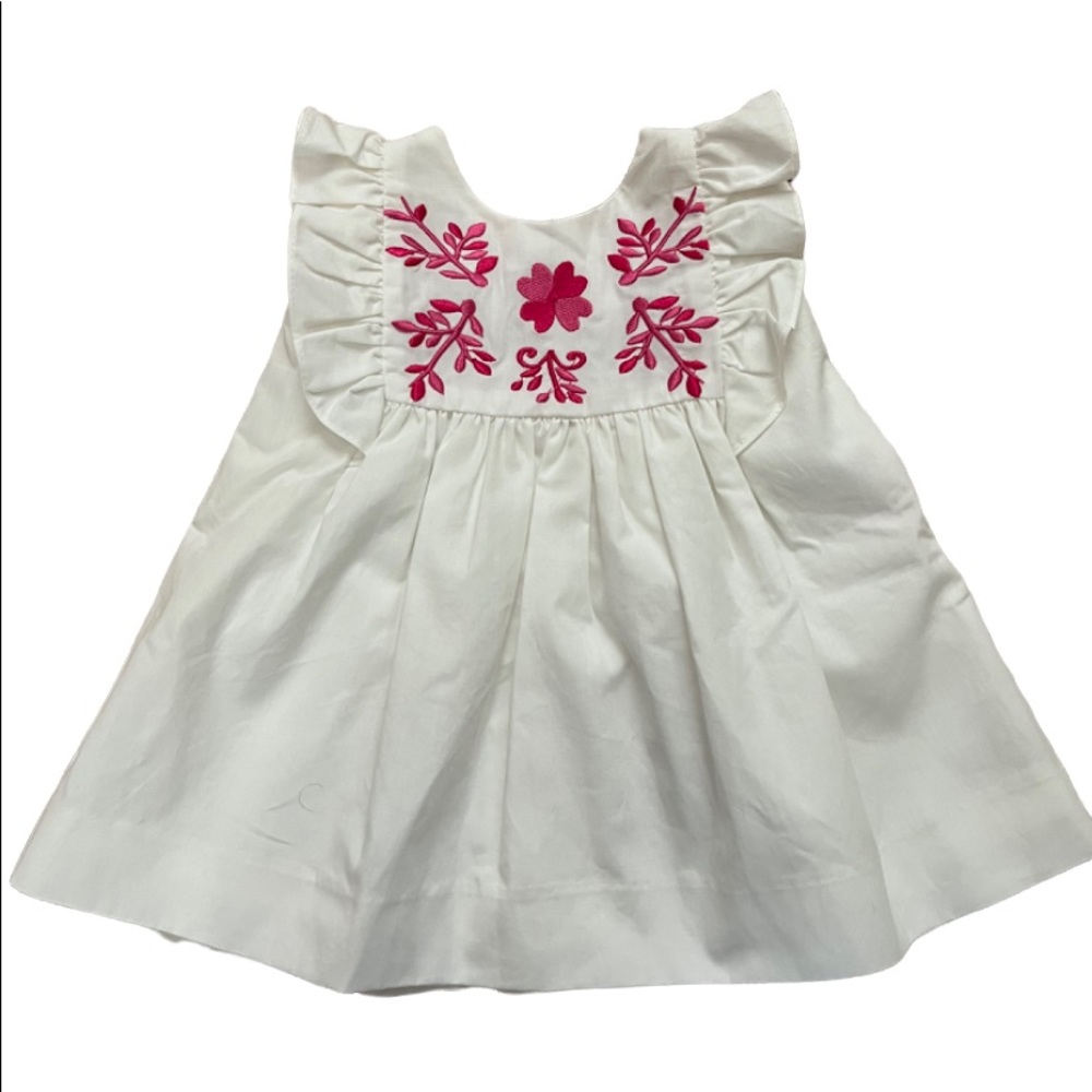 Neck & Neck baby girl white dress with pink floral embroidery